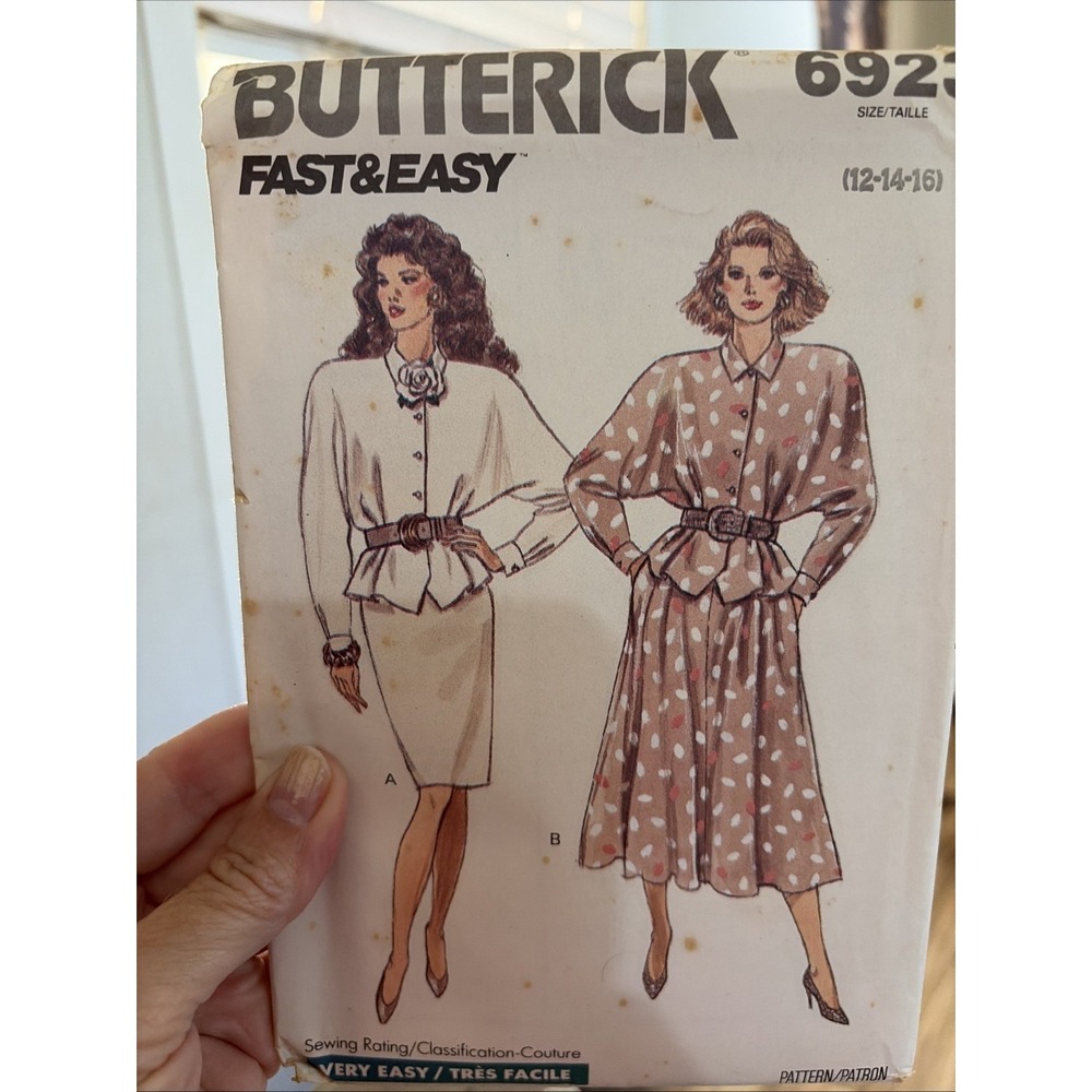 Butterick 6923 Vintage 80s Top Skirt Pattern Pencil Flared Size 12-16 UNCUT